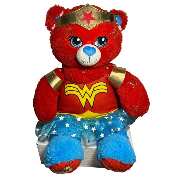 Build A Bear Workshop Wonder Woman Plush Bear With Cape & Tutu 16" Red Blue Gold - Picture 1 of 16